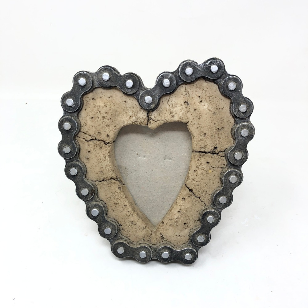 Bike Chain Heart Picture Frame Small Gray Industrial Biker Decor Vintage Y2K